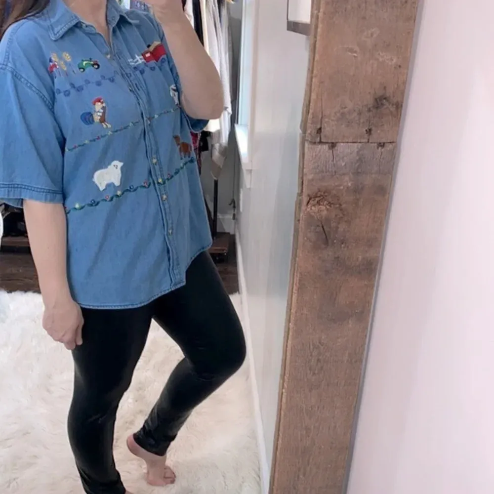 VINTAGE country western farm denim button down shirt size XLarge Blue - Image 3