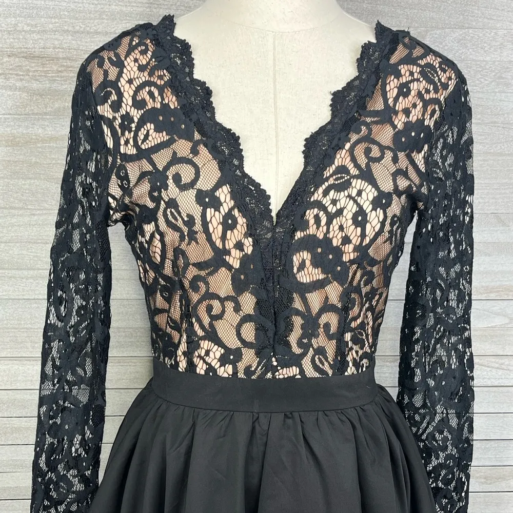 MISSGUIDED Fit & Flare Lace Top Cocktail Mini Dress Black-10 - Image 2