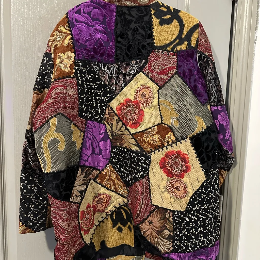 Patchwork Multicolor Jacket Indigo Moon VTG 1X Floral Quilted NWOT Purple - Image 6