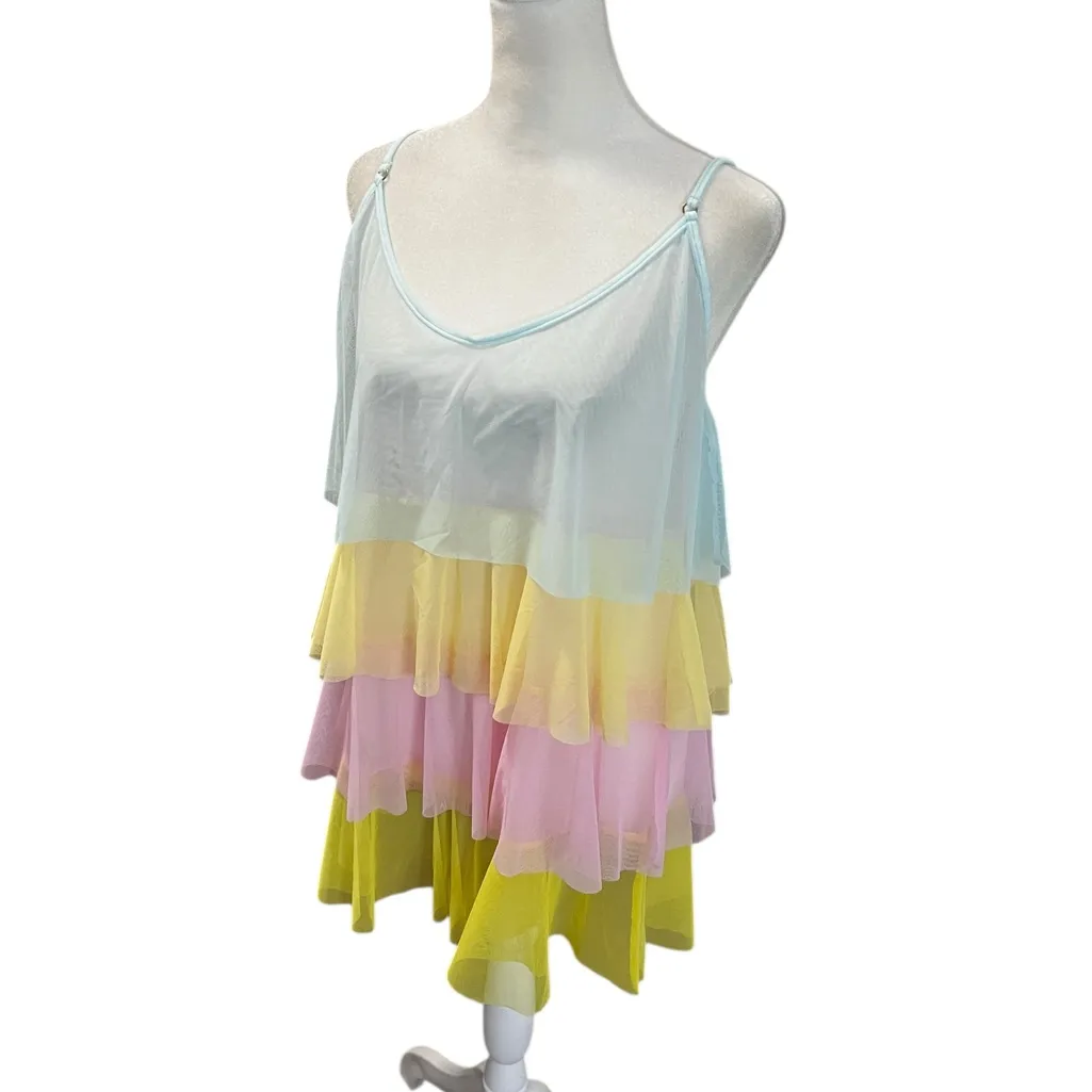 NWT Noblesse Oblige Pastel Tiered Mesh
Nightgown Slip Dress Sheer Ruffle M Yellow Size M - Image 4