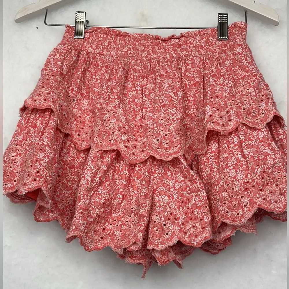 Pink Tiered  Floral Skort/Skirt Sz XS Elastic Waist - Image 2