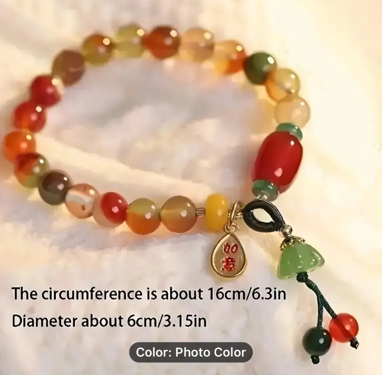 Chinese Ethnic Style Colorful Beaded Bracelet With Green Lotus Pod Charm - Image 3