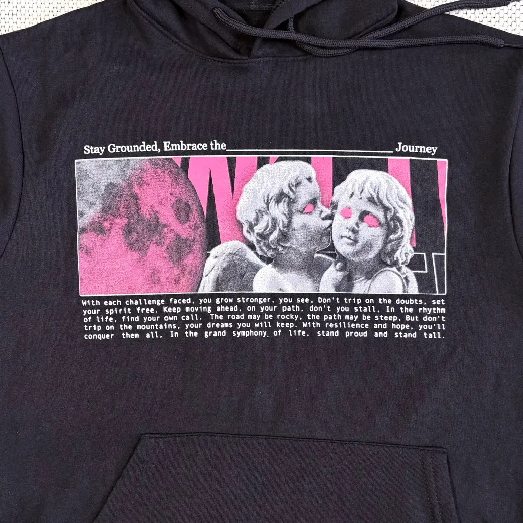 Fresh Laundry Embrace The Journey Angel & Mushroom Graphic Hoodie in Black Small - Image 4