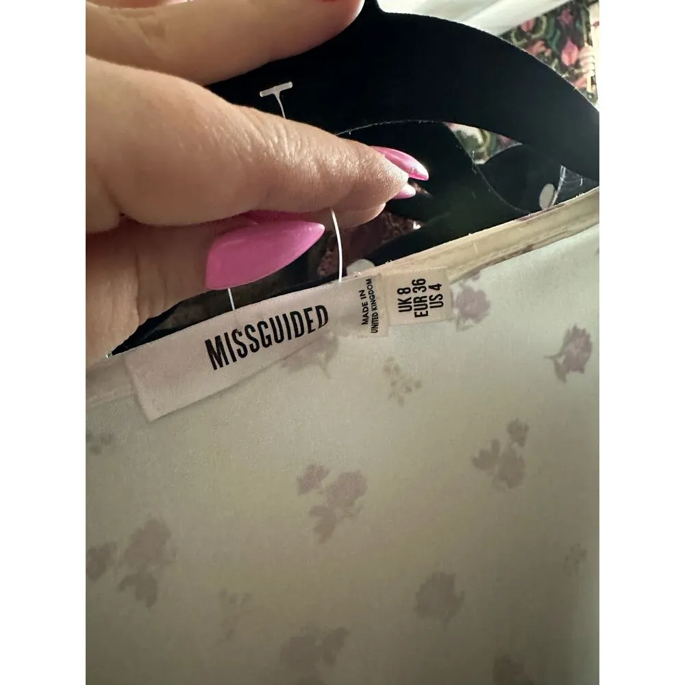 Missguided Floral Slinky Buckle Ruched Midi Dress White Size 4 - Image 5