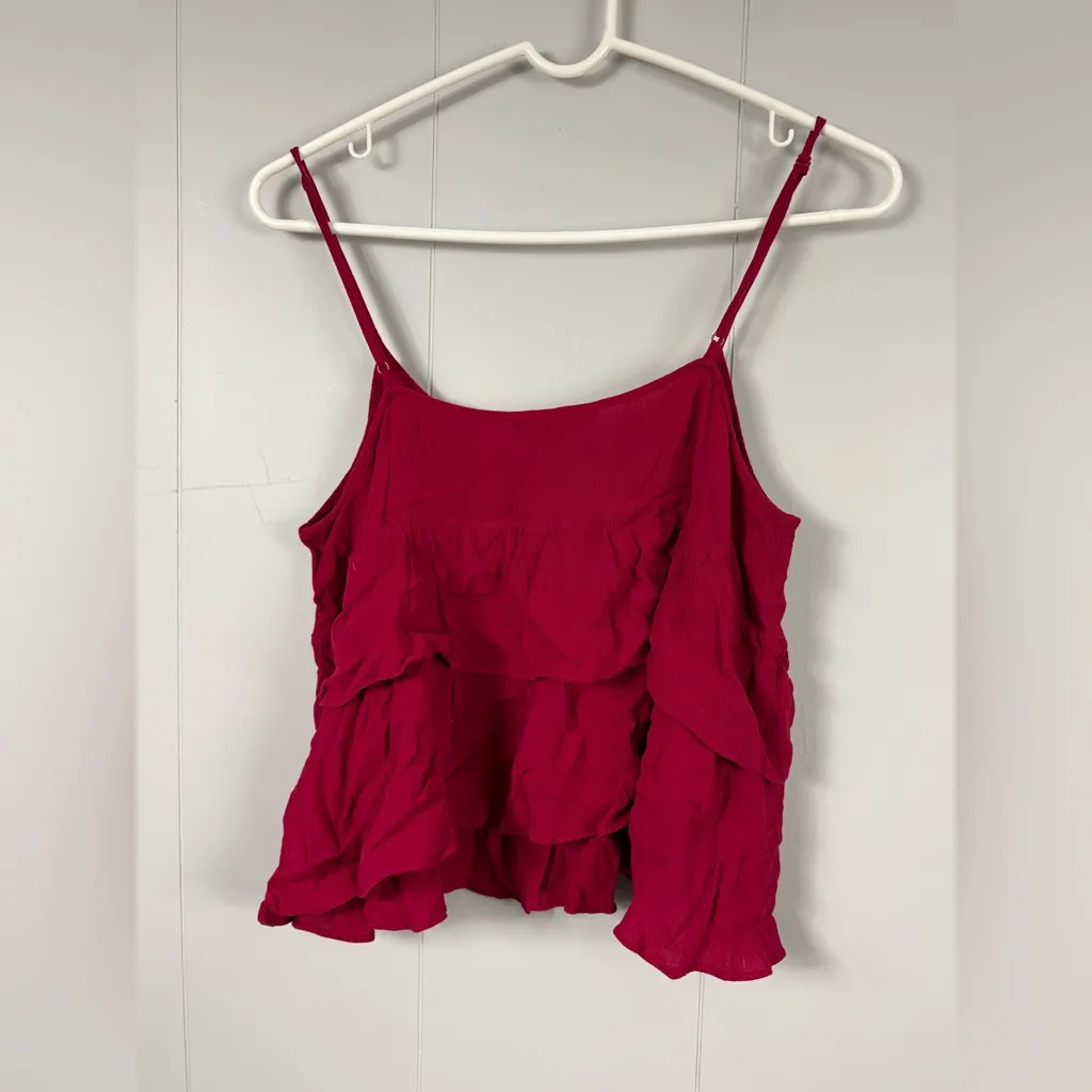 Express Red Button Down Sweetheart Ruffle Sleeveless Cami Top Medium Coquette - Image 5