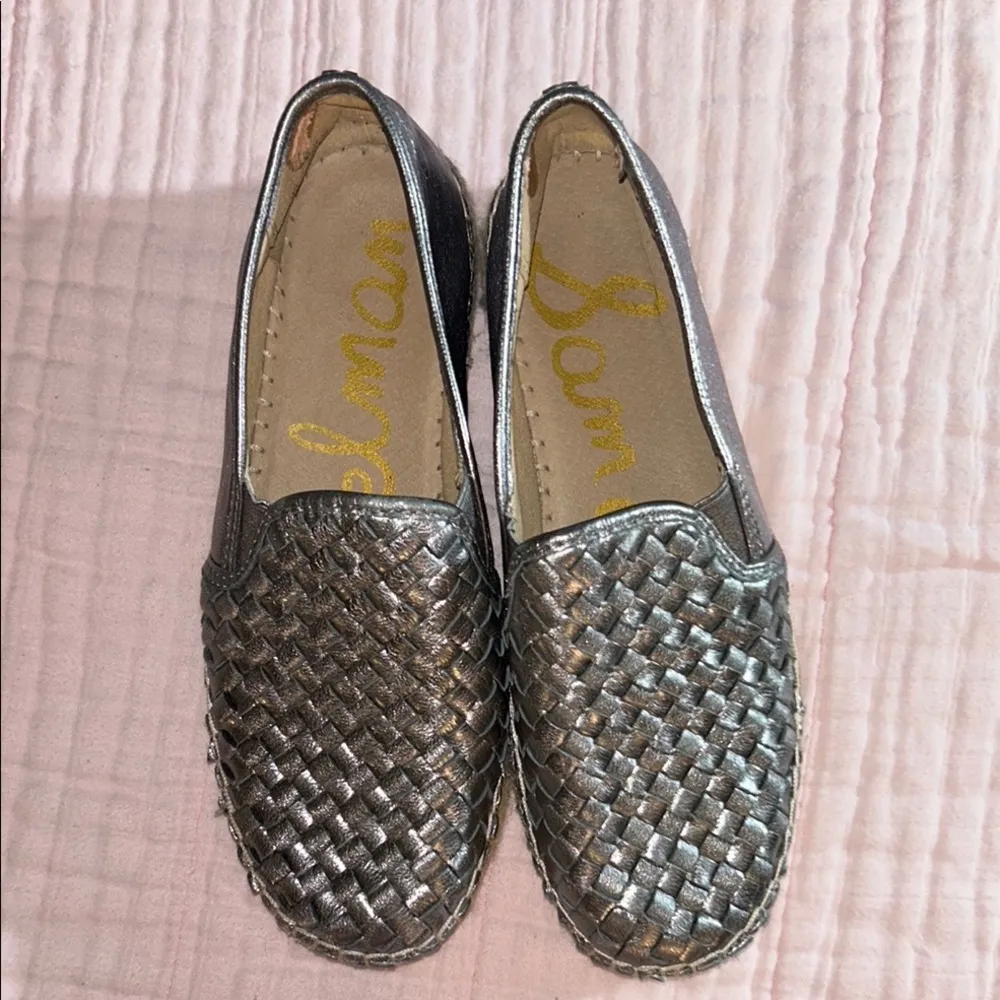 Sam Edelman Size 7 Metallic Silver Woven Slip-On Espadrilles - Image 4