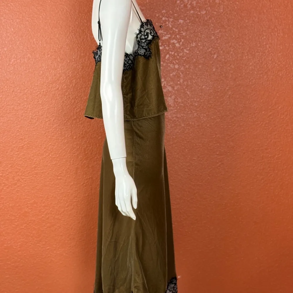 House Of Harlow Lace Trimmed Velour Spaghetti Strap Top/Skirt Olive Size ML E72 Brown Size L - Image 2