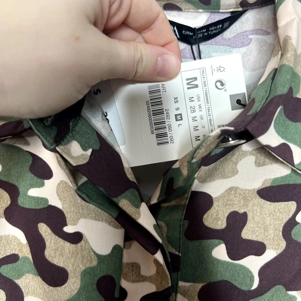 Zara Brown/Green Camouflage Print Cropped Shirt & Skirt Set NWT Med - Image 4