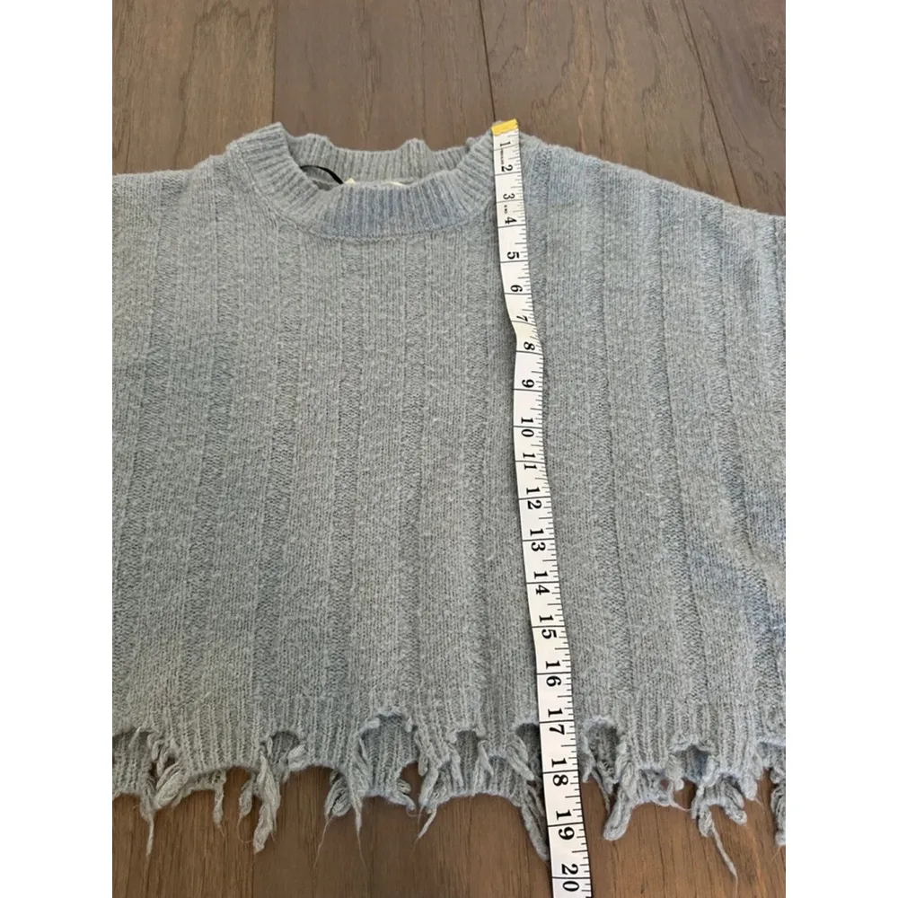 Double Zero Distressed Cropped Sweater Gray Blue Small - Image 4