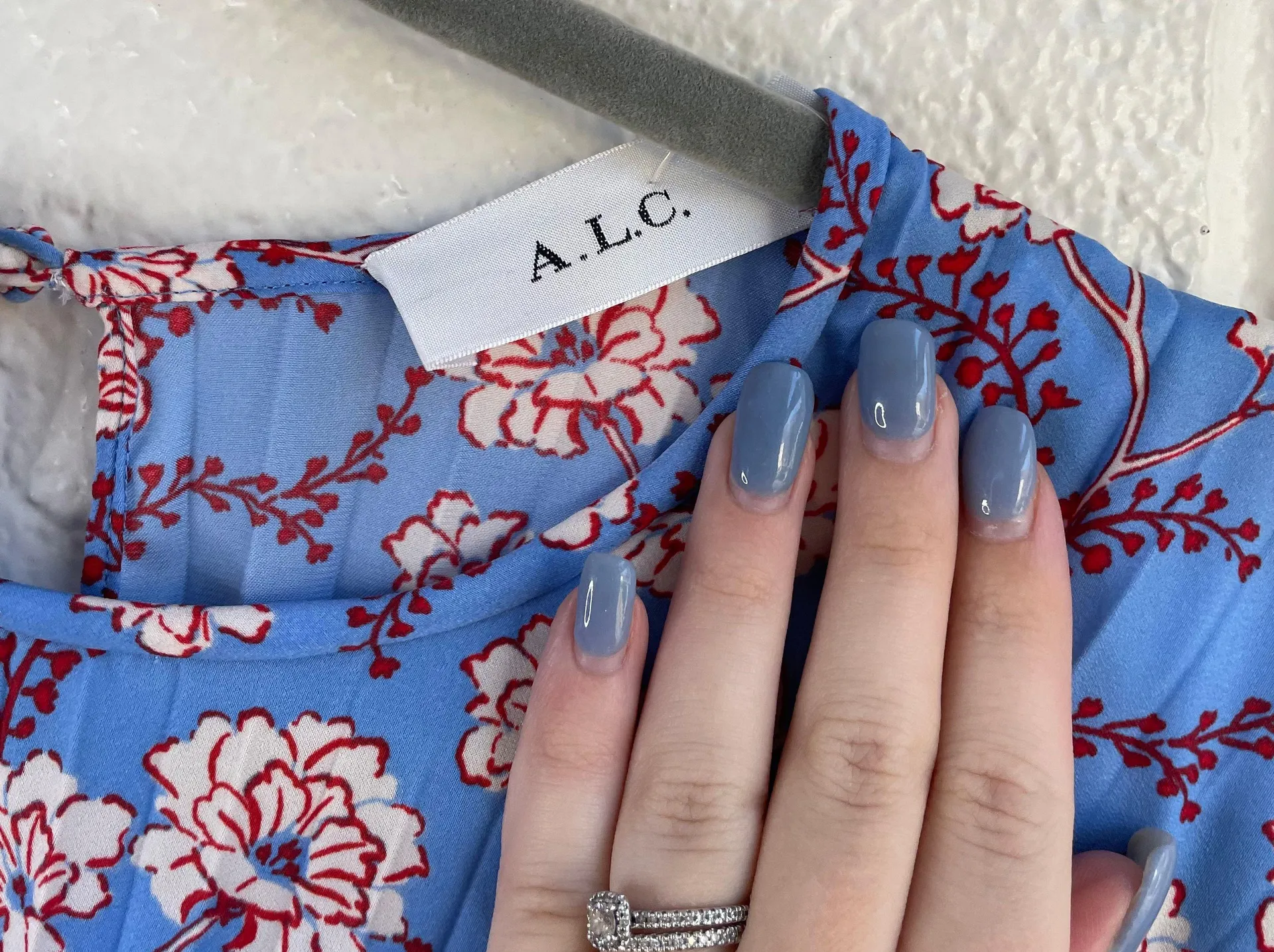 NWT Behati Dress Pleated Long Sleeve Cocktail Asymmetric Blue/Red Multi 6 - Image 9