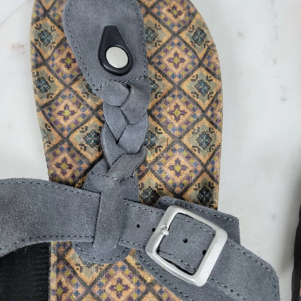 MUK LUKS Marsha Thong Sandals Womens 10 Black Braided Cow Leather Slip On Buckle - Image 9