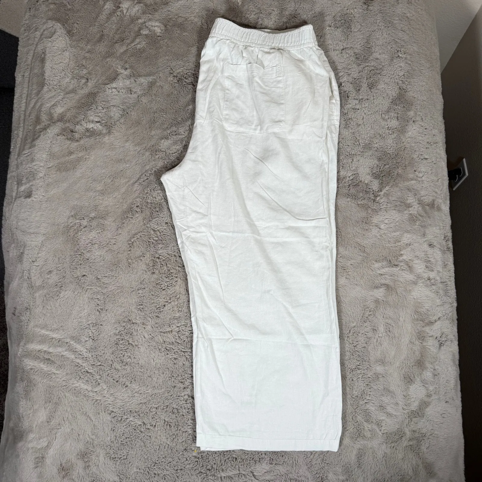 NWT Old Navy Linen Blend Wide Leg Crop Pants Elastic Waist White Woman Size 3X‎ - Image 2