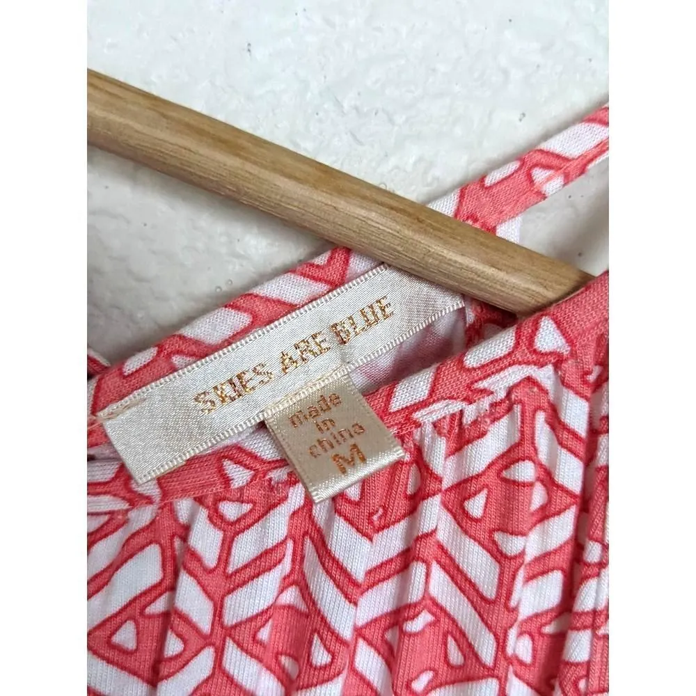 Skies Are Blue Stitch Fix Henlow Geo Print Halter Keyhole Sleeveless Top Coral - Image 5