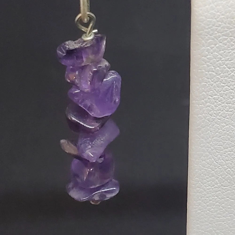 Sterling Silver Amethyst Chip Dangling Earrings Purple - Image 2