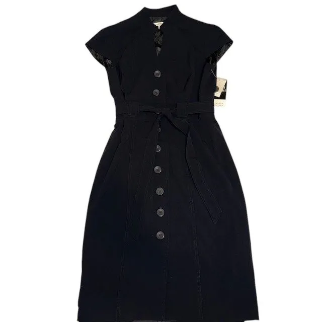 NWT Women's Sandra Darren‎ Navy Cap Sleeve Button down w/Belt Dress Sz 8 - Image 5