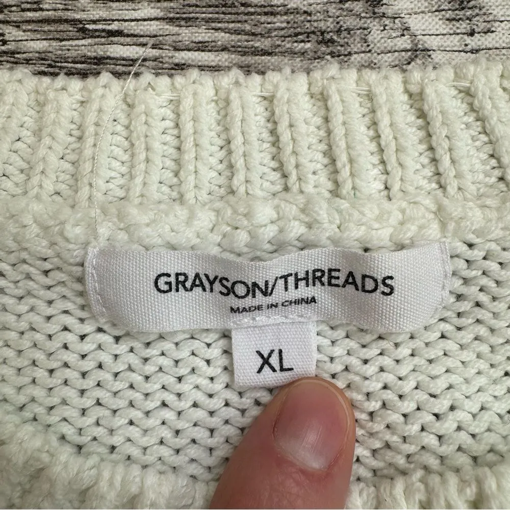 Grayson Threads Women's Pullover Cropped USA Sweater Ivory Blue XL Extra Large - Image 7