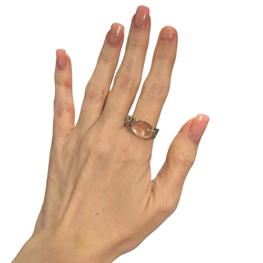 Rose Quartz Silver Plated Ring Fashion Jewelry Size 8.5 Pink - Image 5