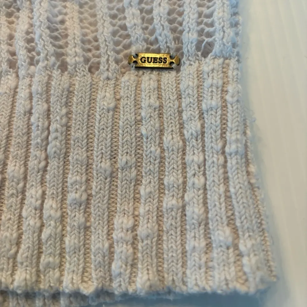 Guess Women Sweater Small White Open Knit 3/4 Sleeve V- Neck - Image 2