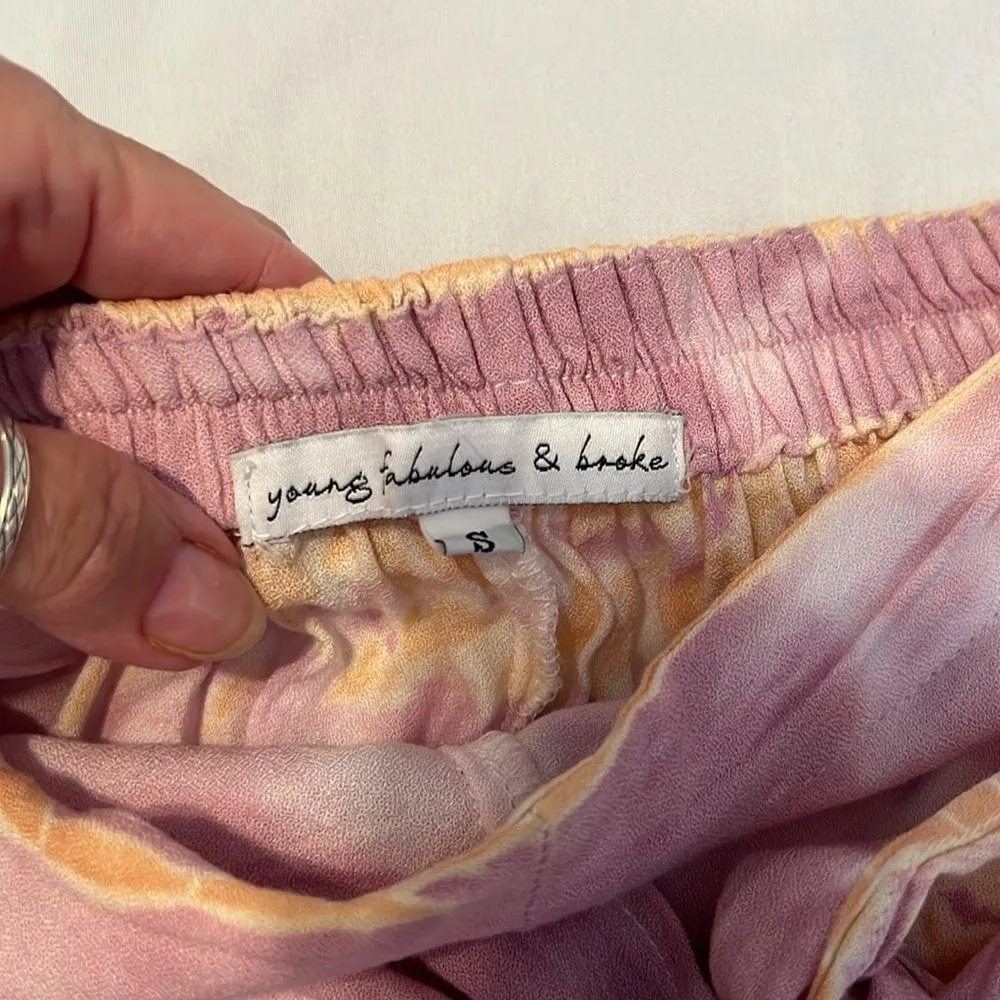 Young Fabulous & Broke size small Womens Pink Tie-Dye Wide Leg Wrap Pants EUC - Image 3