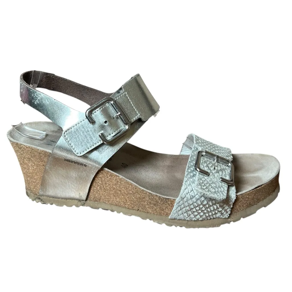 MEPHISTO Lissandra Platform Wedge Sandals Sz 40 US 10 Comfort Silver Metallic - Image 5