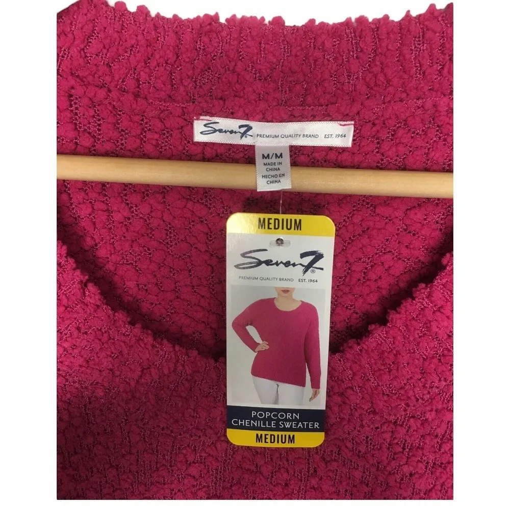 New Seven7 Sweater Womens M Chenille Popcorn Round Neck Long Sleeve Pink - Image 3