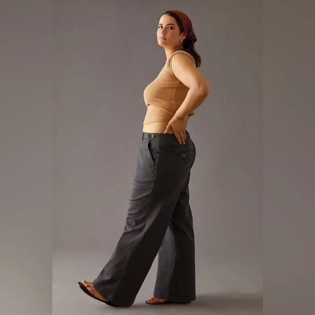 Anthropologie Pilcro Slouchy Chino Wide Leg Pants in Sundrenched Black 25 - Image 4