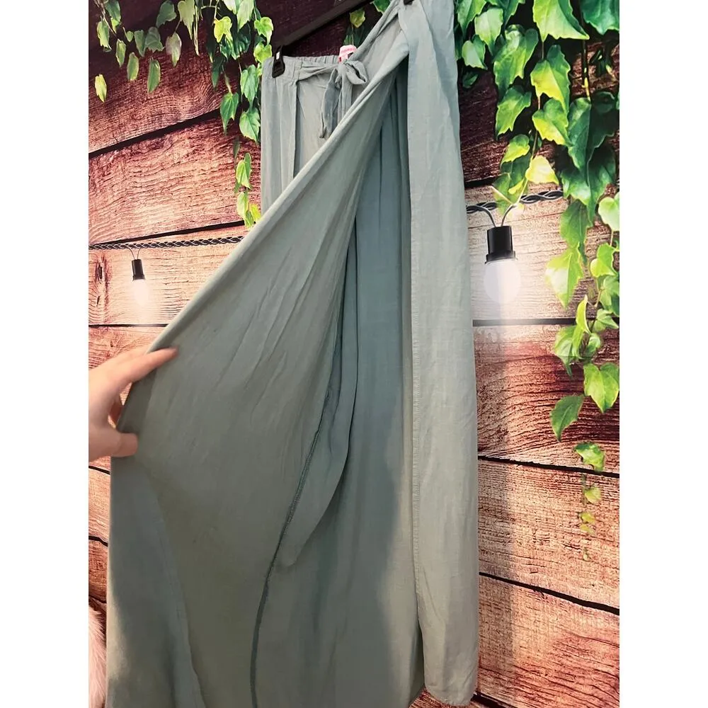 Renamed Open Wide Leg Boho Pants Festival Beachy Flowy Sage Green Women's Medium - Image 4