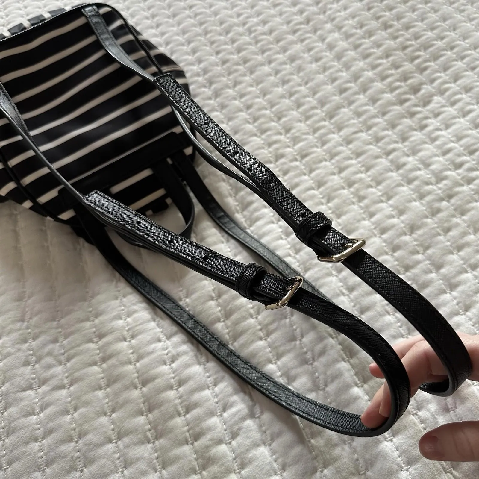 Kate Spade New York Black & White Striped Small Backpack - Image 14