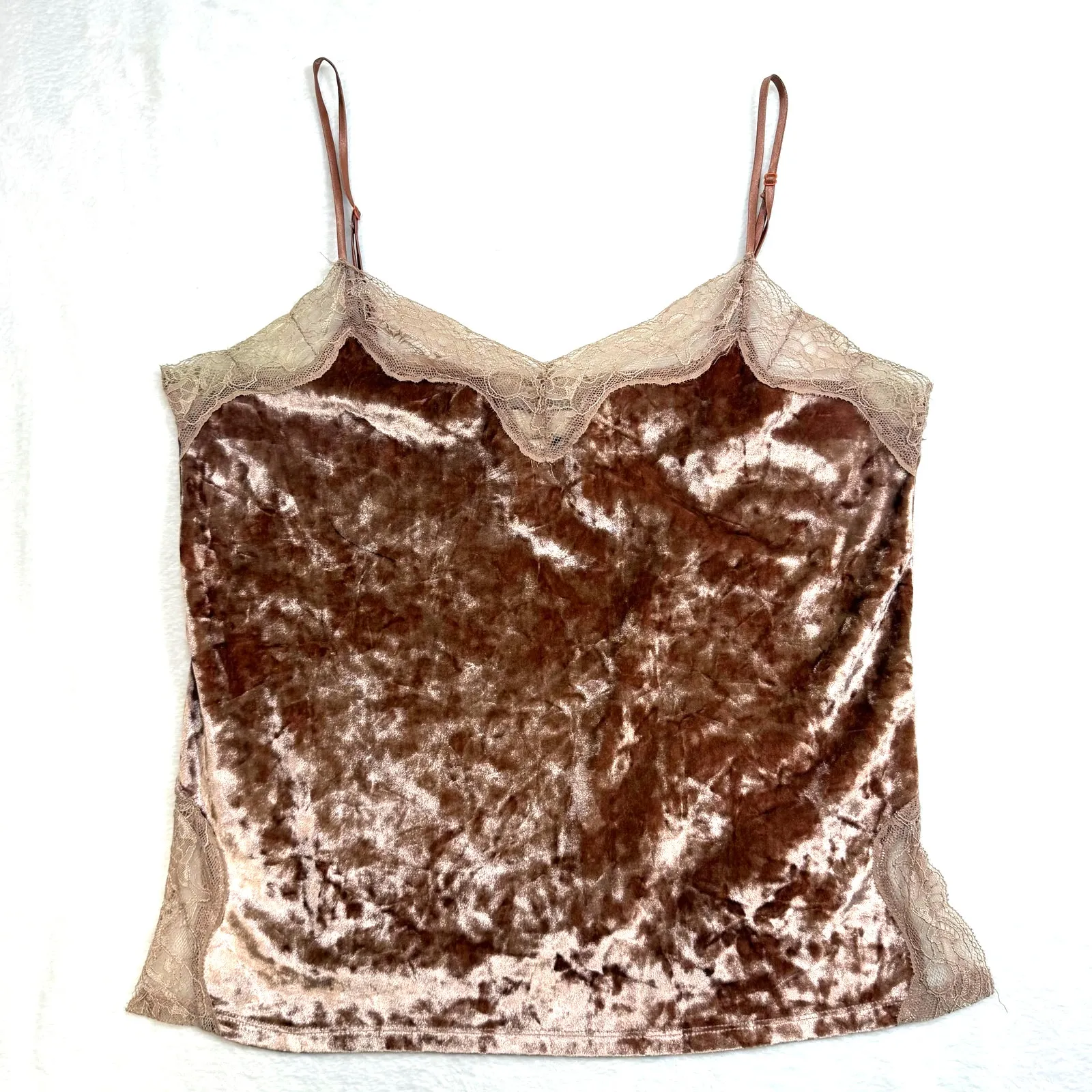 Lauren Conrad M Velour Lace Trim Top Pink Cozy Chic Lounge Sleep‎ Sexy Y2K Retro - Image 2