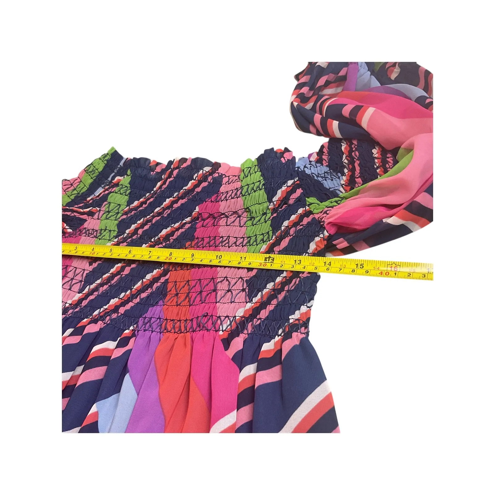 Trina‎ Turk Dress Chevron Multicolor Off Shoulder Long Sleeve Mini Sr - Image 7