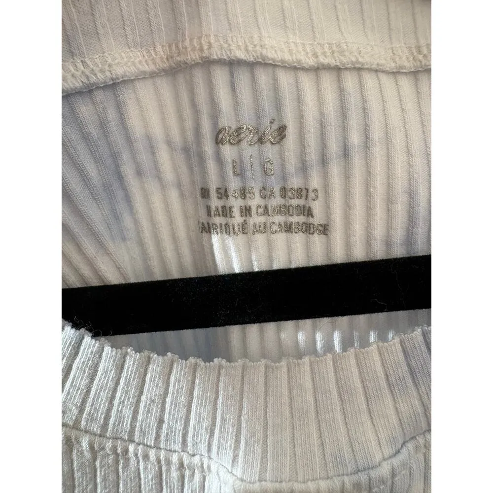 Aerie | Women's Blue White Juniors Sleeveless Ribbed Knit Crop Top | Large - Image 3