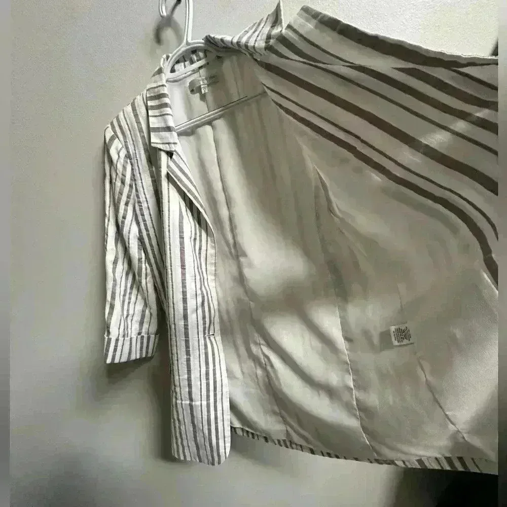 Lavender Brown White & Grey Striped Linen Lightweight Blazer Coastal Cozy - Image 10