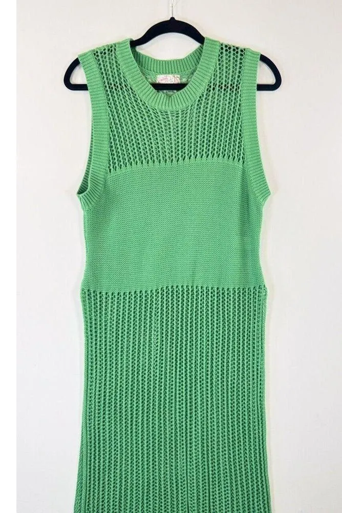 Free People Womens Cover Up Green Crochet Side Slit Sleeveless Beach One Size - Image 5