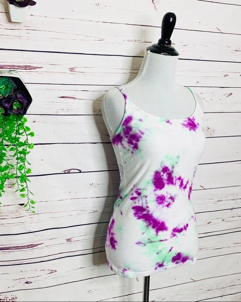 Handmade Purple & Green Tie Dye Festival Camisole Tank Top Women’s Size Medium - Image 3