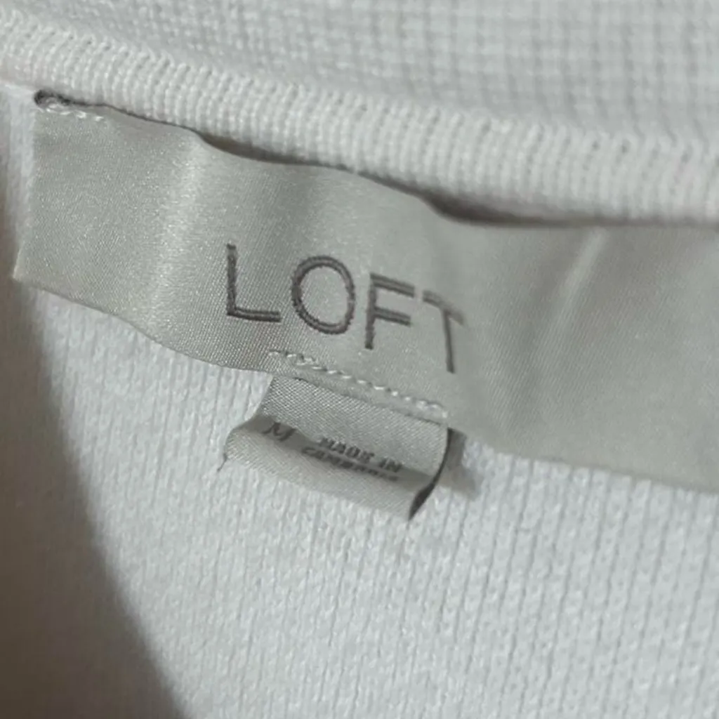 LOFT Sweater Jacket Cardigan Medium Cream Button Front Knit - Image 2