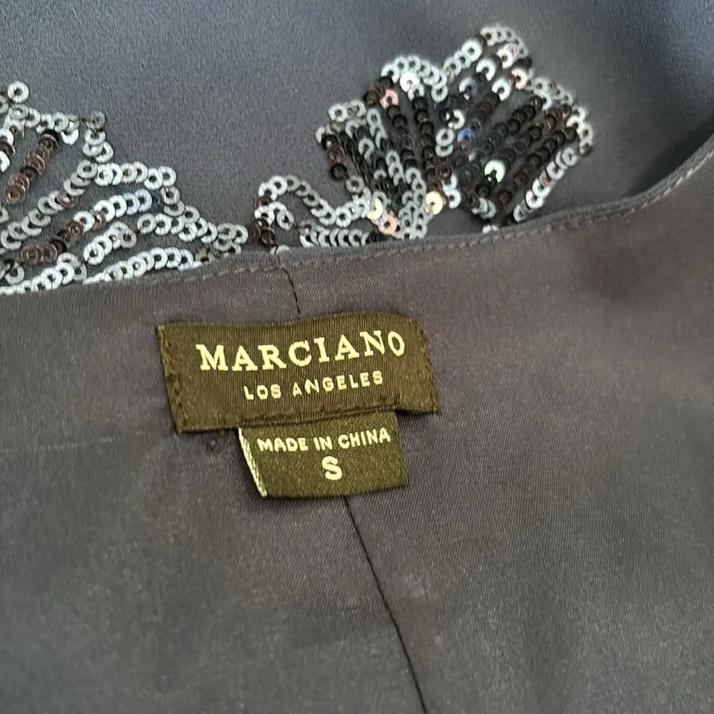 Marciano Midnight Blue Sequin Mini Shift Dress V Neck Formal Floral Size Small - Image 11