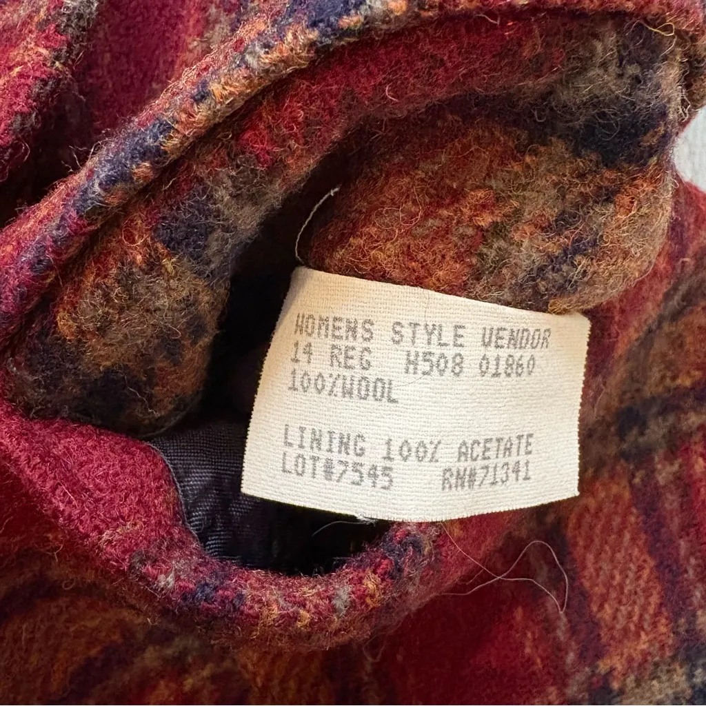L.L. BEAN Vintage 80s 90s Preppy Tartan Plaid Single Button Wool Blazer, Sz 14 R Red - Image 13