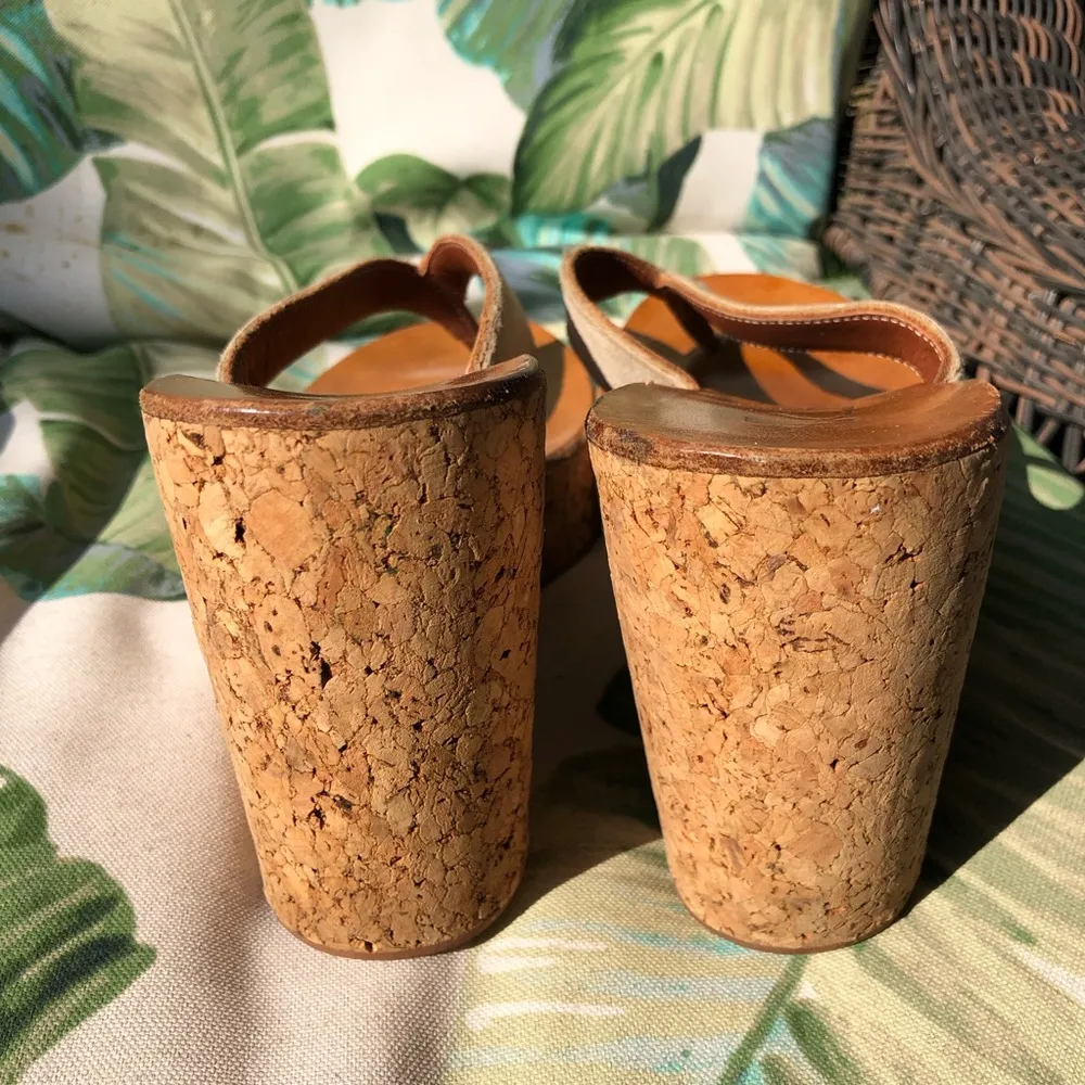 K. Jacques Diorite Thong Leather Cork Wedge‎ Platform Sandals Tan 39/8 - Image 5