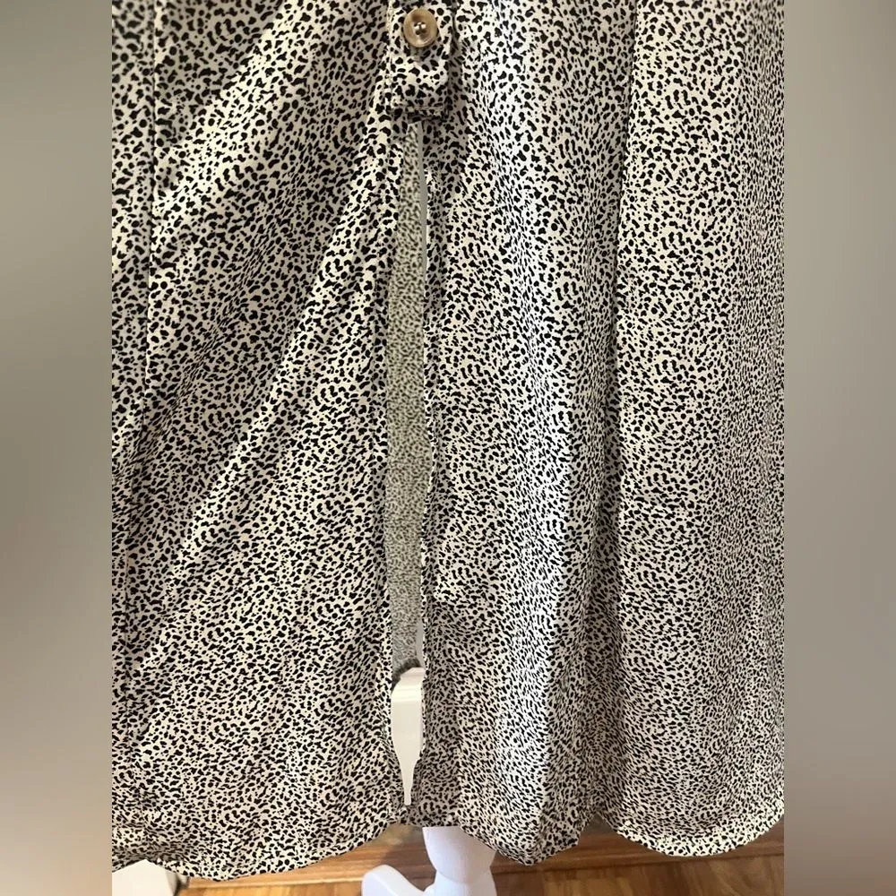 Sienna Sky Midi Creamy White Animal Print Tie Waist Front Slit Dress Size XS - Image 4