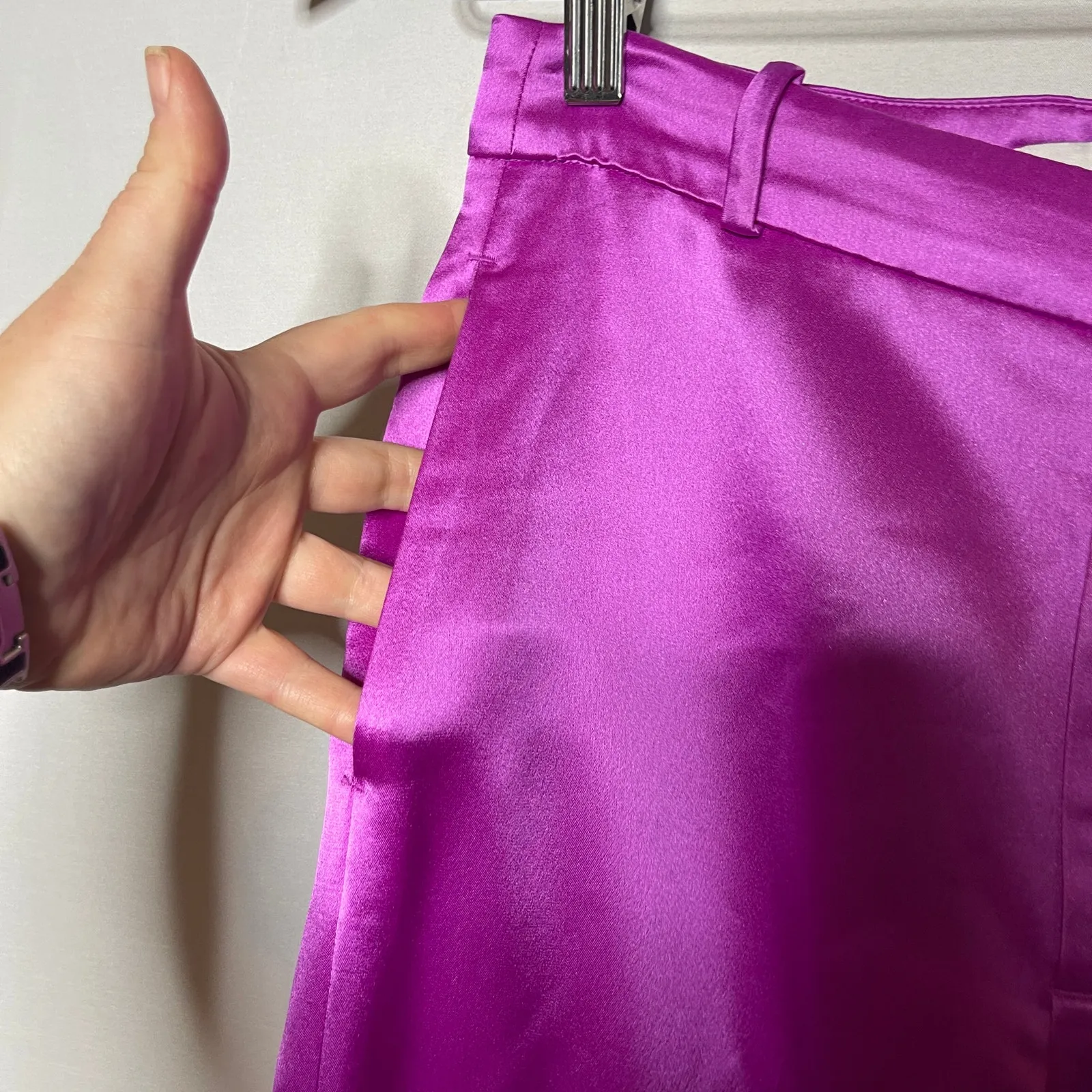 SOMETHING NAVY Silky Pants Women Purple Wide Leg Trousers Pockets 4 - Image 4