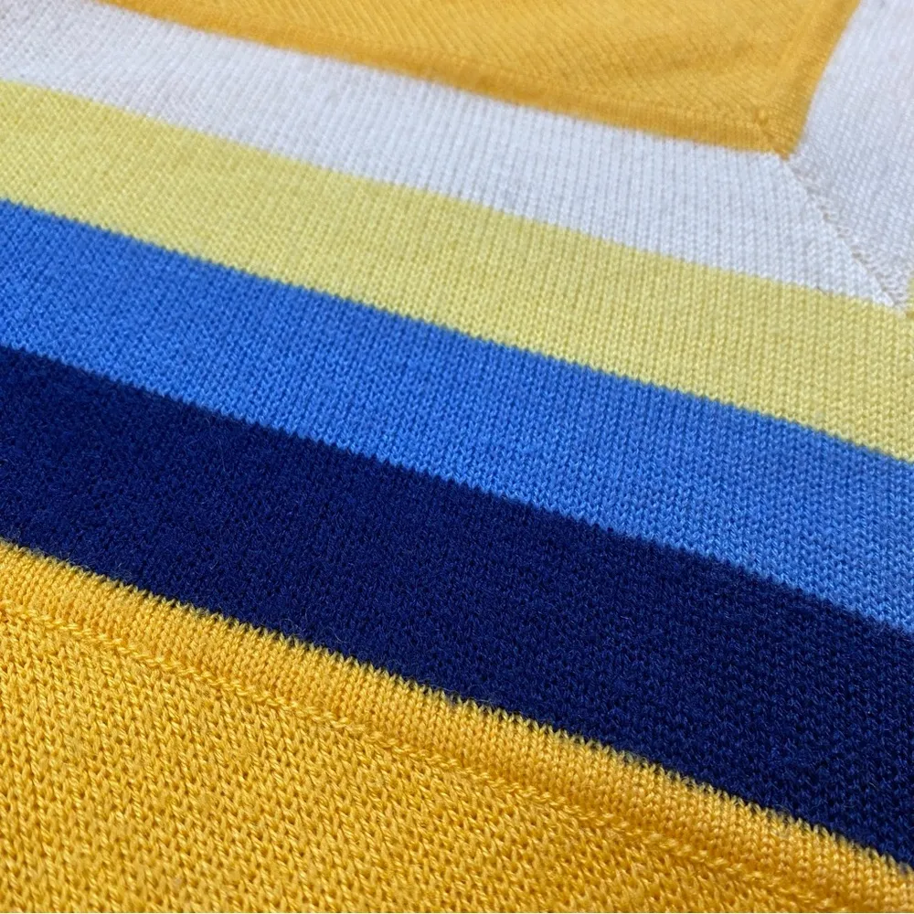 Vintage 70s Slalom Bright Gold And Blue Chevon Crew Neck Sweater Size S/M - Image 4