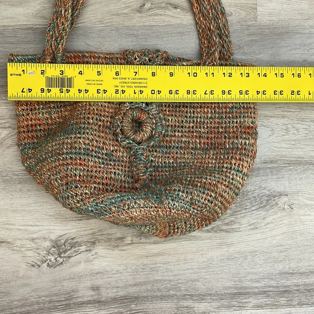 Orange, Tan & Aqua Woven Wicker Double Strap Shoulder Bag Open Top with Flap Multiple - Image 5