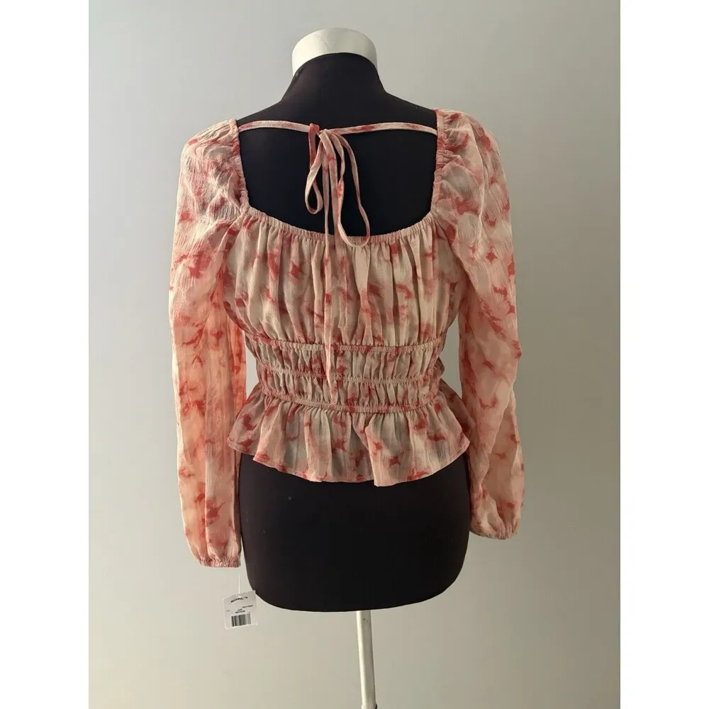 Dizzy Lizzy Blouse M Red Pink Smocked Milkmaid Peasant Boho Festival Hippie New Size M - Image 4