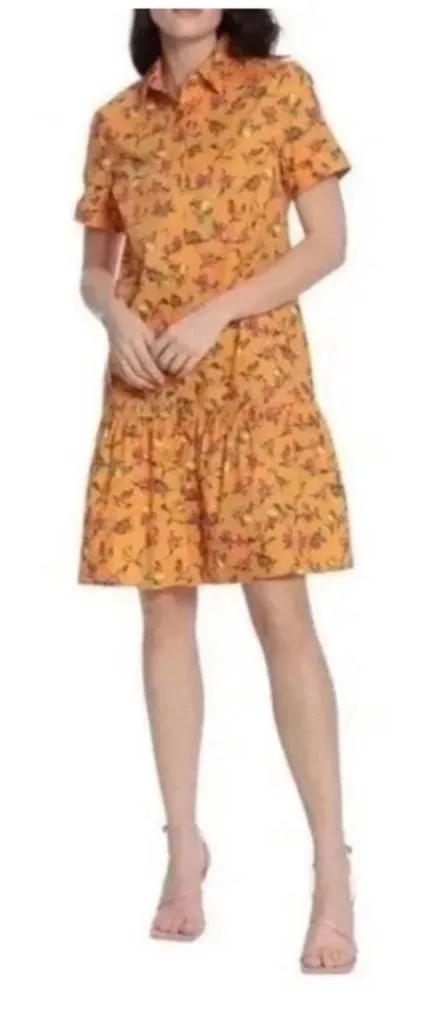 Donna Morgan Zenith tangerine multi-fruit print poplin A-line shirtdress size 8 - Image 1