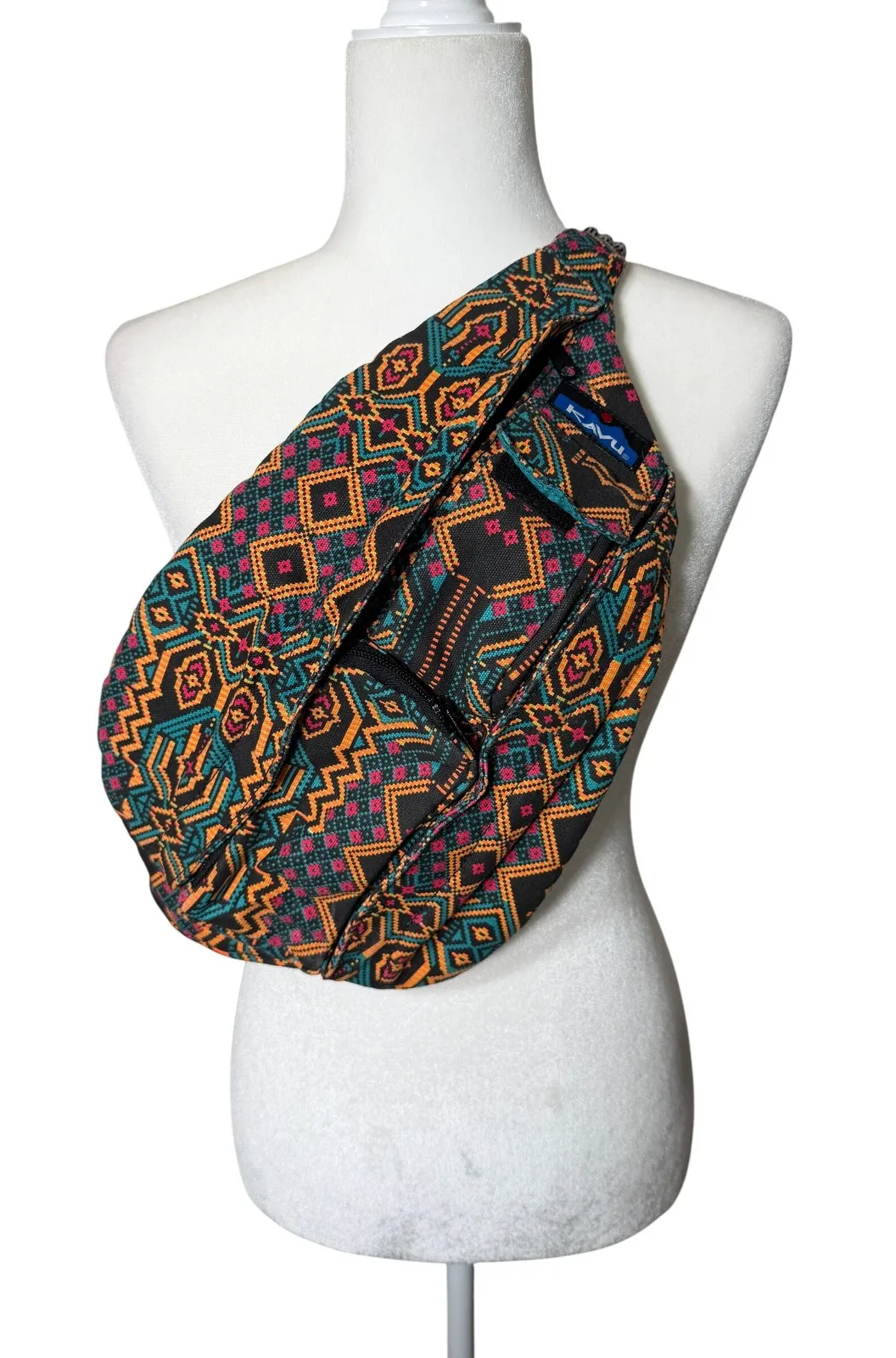 KAVU Rope Sling Bag Geometric Crossbody Backpack Teal Orange Festival Gorpcore - Image 1