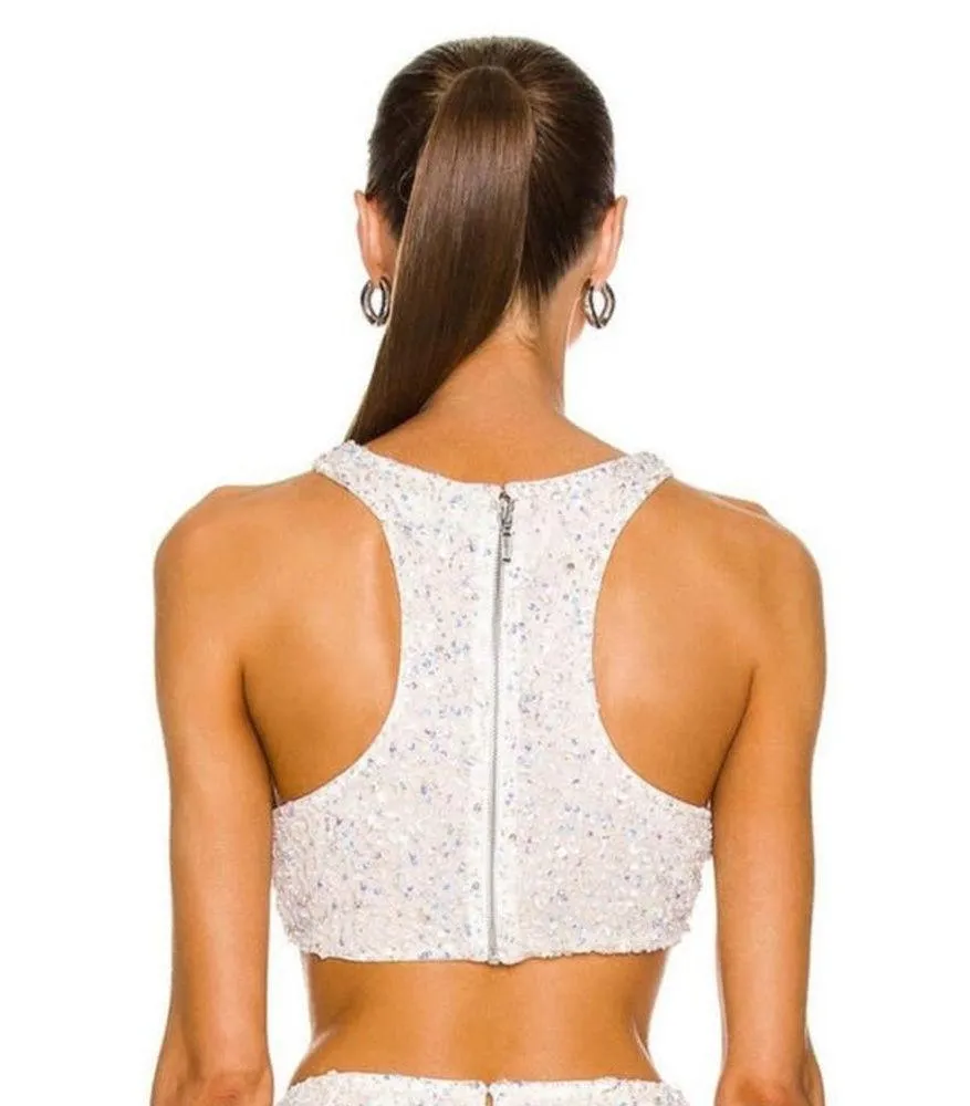 Retrofete Lio Top White Sequin Crystal Criss Cross Tank Size Medium NWT - Image 2