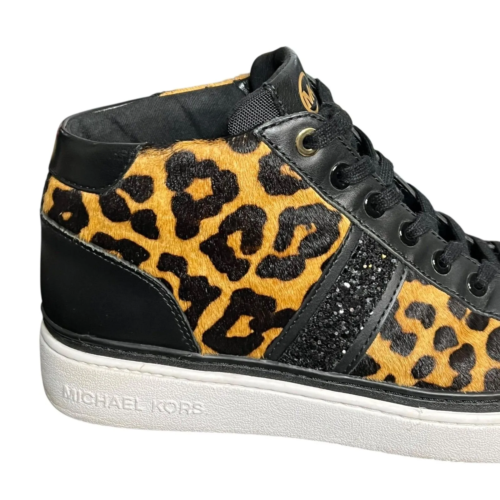 Michael Kors Shoes Womens Size 7 Black Animal Print High Top Sneakers Leather - Image 9