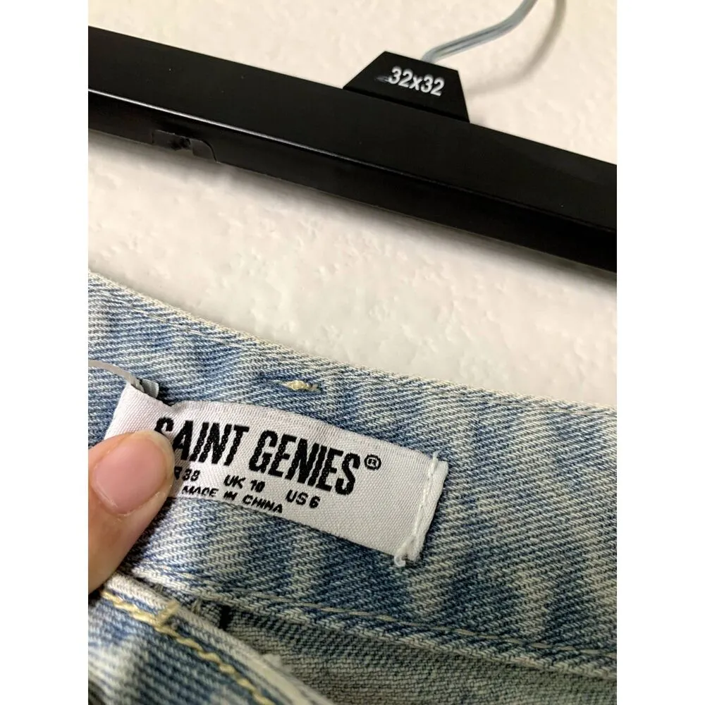 NWT Saint Genies High Rise Straight Leg Light Wash Distressed Jeans Womens Sz 6 - Image 8