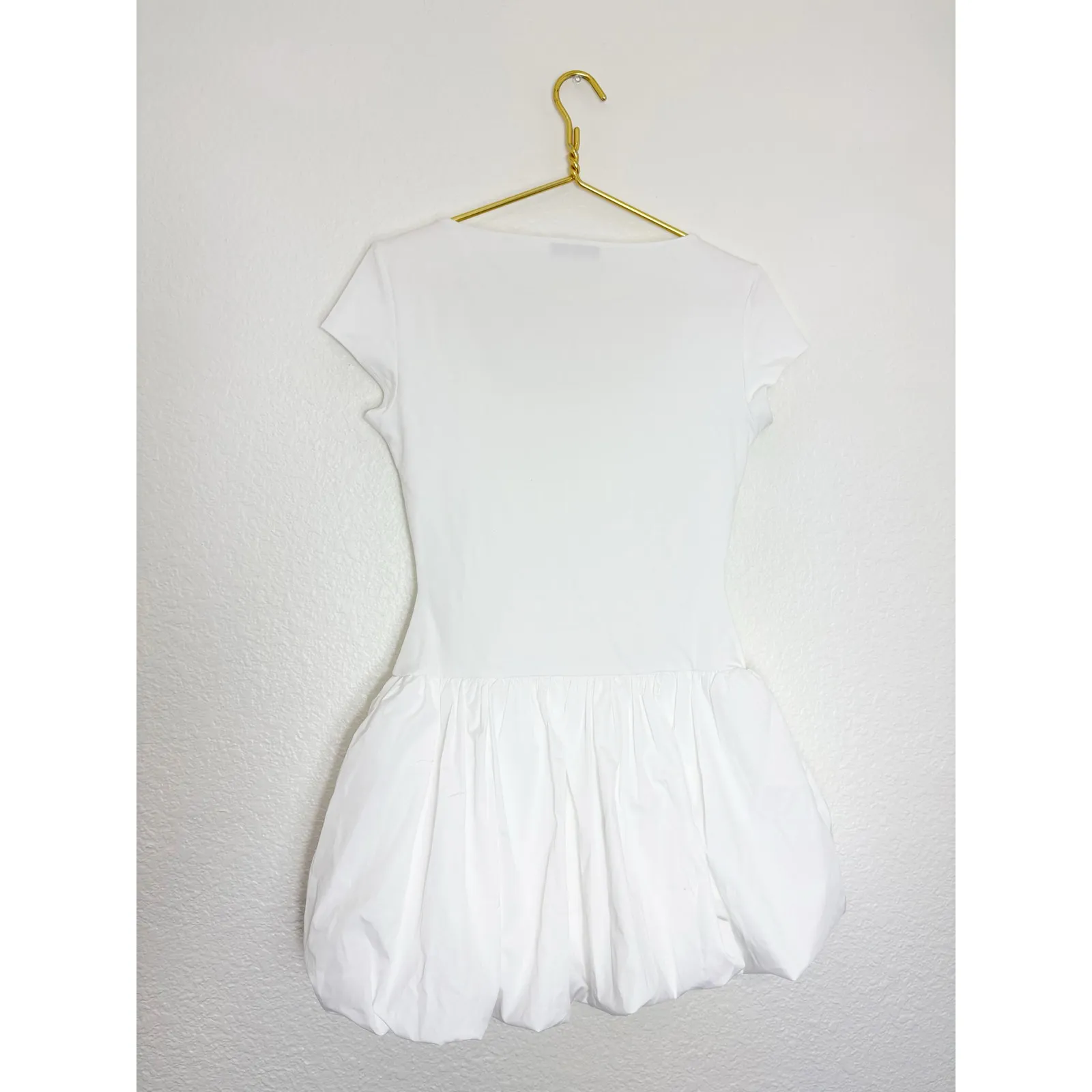 Mango White Bubble Hem Mini Dress Size Small Square Neck Stretch - Image 14