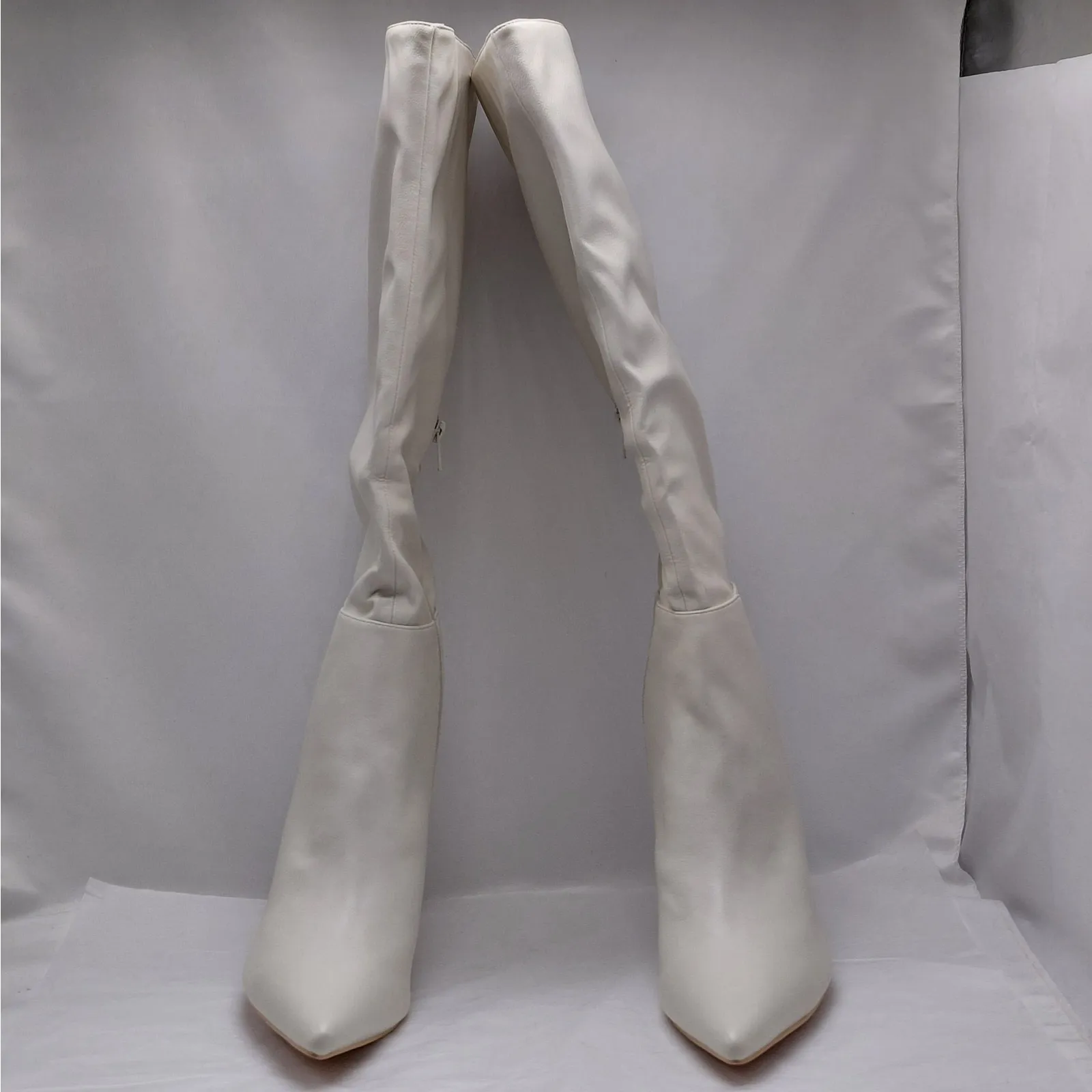 Lulus Womens Size 11 Ivory Olivet Over Knee High Heel Boots Pointed Toe NWT - Image 5